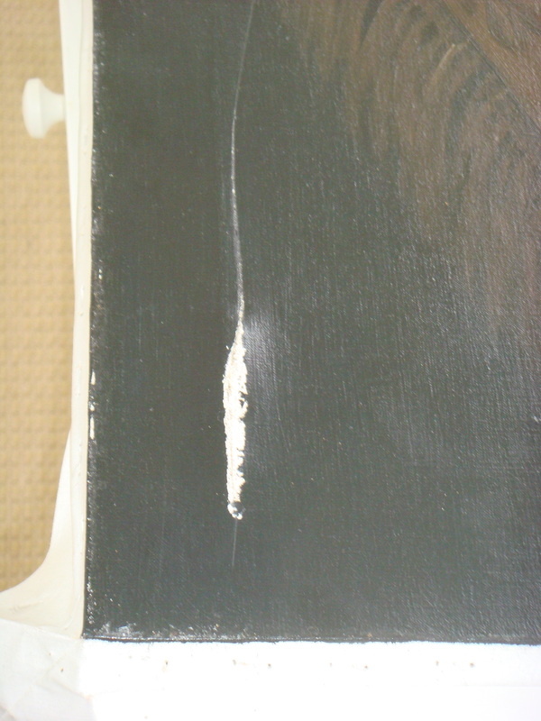 Stressed canvas repaired and inpainted